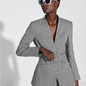 Zara Houndstooth Belted Blazer